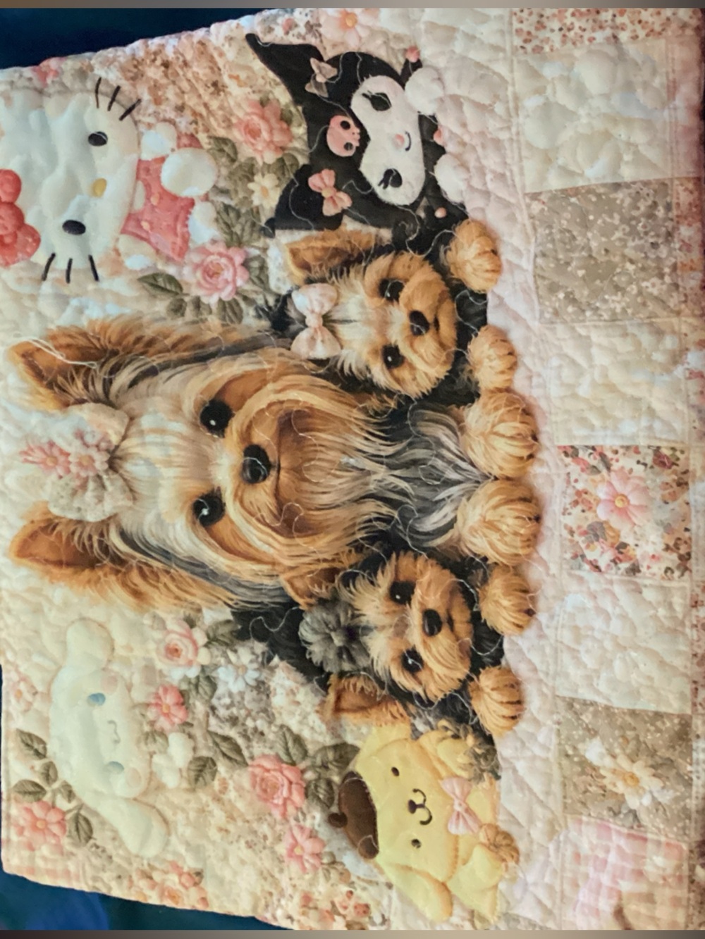 Hello Kitty Quilted Yorkie Dog Blanket - Pink & Beige